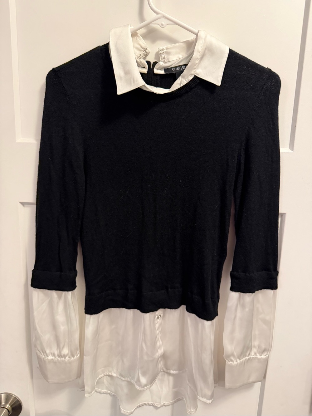WHBM Black & White Layered Collared Women’s Top